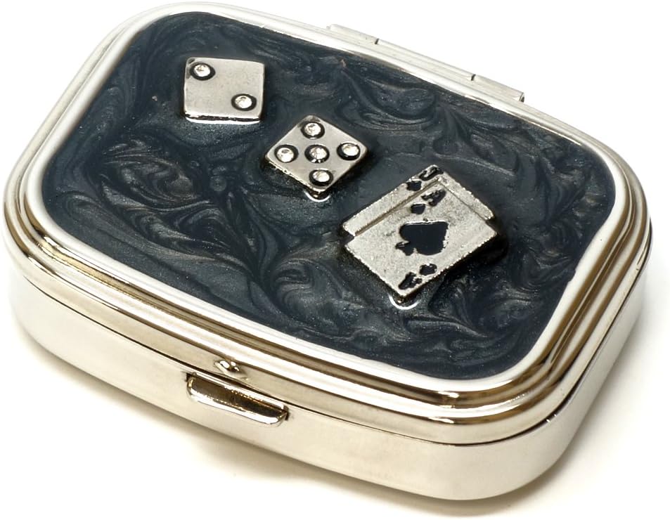 9338 Rectangular Küçük Pill Box Organizer Black Silver Poker & Dice Women Travel Pill Case Purse Pocket Konteyner Günlük Portatif Tıp Box İlaçları Tamam Mini Depolama
