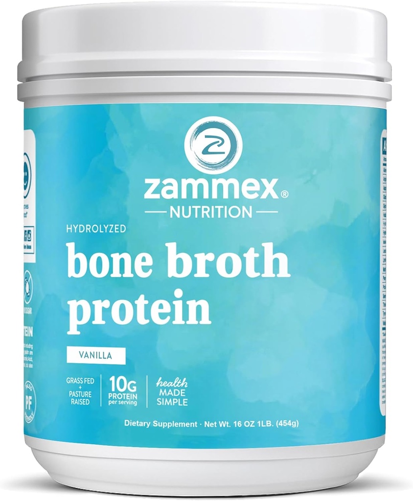 Zammex Bone Broth protein Toz, Pure Grass Fed Beef, Vanilla protein Toz,Hydrolyzed Collagen Supplement for Health Skin,Nails,Hair,Joints, Non-GMO,Gluten Free, Great in Shakes