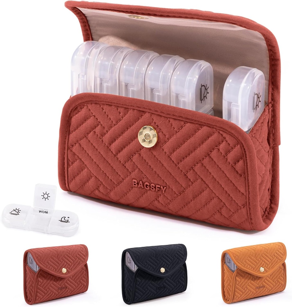 BAGSFY Weekly Pill Organizer 3 Times a Day in a Cute Fabric Pill Case, Medicine Pill Organizer, Pill Box, Portable Travel Pill Case, Pill Container for Drug, Vitamins, Fish Oils, Supplements, Fish Oils, Supplements