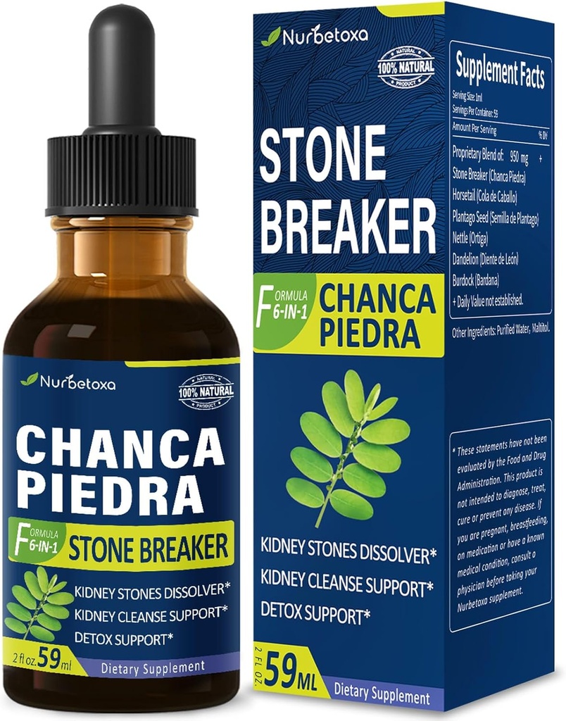 Chanca Piedra Stone Breaker Drops for Kidney Stones Dissolver, Kidney Cleanse Detox & Tamir Supplement w/Horsetail Dandelion. Chanca Piedra para Los Riñones. 2oz