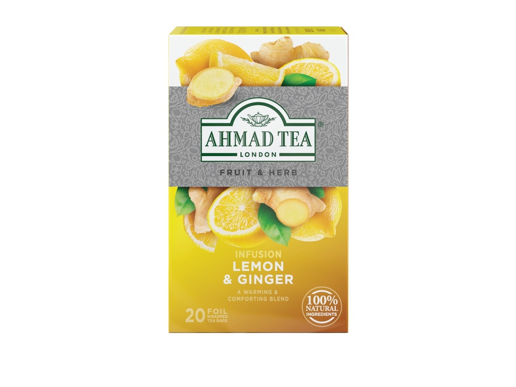 Ahmad Tea Sachet Infusion Foil-Enveloped Teabags, Lemon and Ginger, 20 Count (Pack of 6)