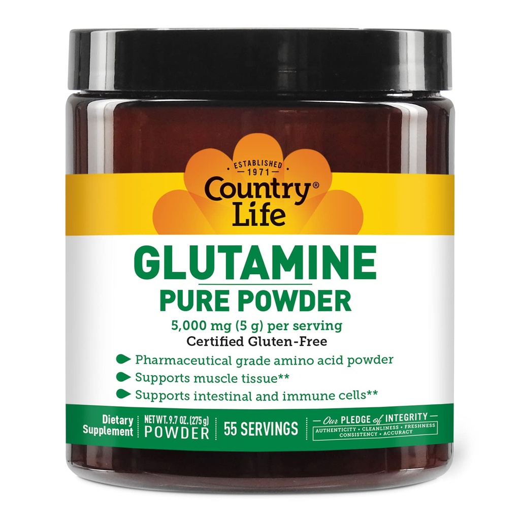 Ülke Life Glutamine Pure Toz - 5000 mg L-Glutamine - Muscle Tound, Gut Health, Immune Support - Gluten-Free Certified - Ideal Pre/Post Workout Amino Acid Supplement, 55 Hizmet, 9.7oz