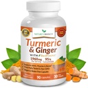 Turmeric and Ginger Supplement - Organic Turmeric & BioPerine - 95% Curcuminoids for Joint Support & Digestion | High Absorption Black Pepper Extract, Vegan, Curcumin Pills, Extra Strength 90 Capsules
