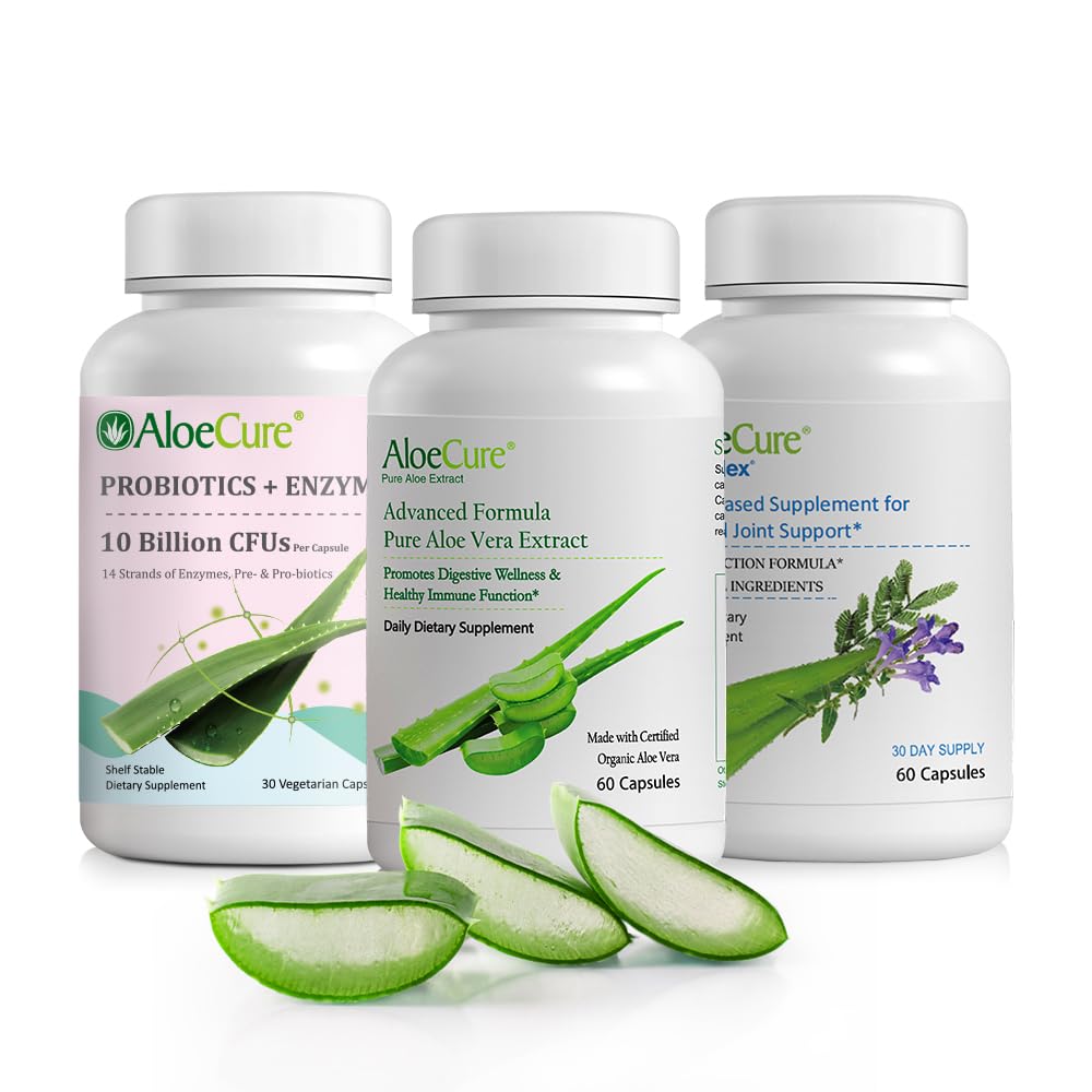 Συσκευασία Καψακίων AloeCure Organic Aloe Vera - 3 Τεμάχια - VeraFlex, κάψουλες Aloe Vera, Probiotics + Ένζυμα