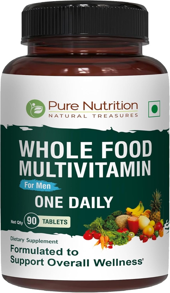 Pure Nutrition Whole Food Multivitamins for Men | 90 Tabs | One-A-Day | 100% RDA | 24 Doğal Vitaminler ve Mineraller | Tüm Doğal Bitki Temel Erkeklerin Çokvitaminleri | 3 Ay Supply