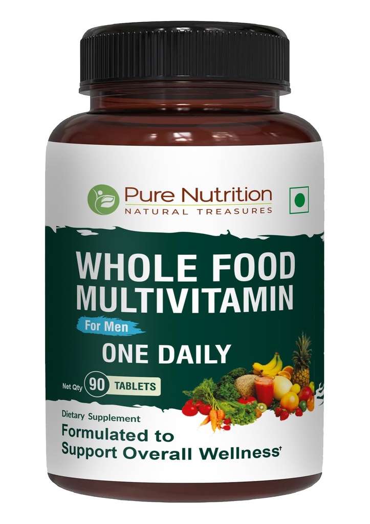 Pure Nutrition Whole Food Multivitamins for Men | 90 Tabs | One-A-Day | 100% RDA | 24 Doğal Vitaminler ve Mineraller | Tüm Doğal Bitki Temel Erkeklerin Çokvitaminleri | 3 Ay Supply