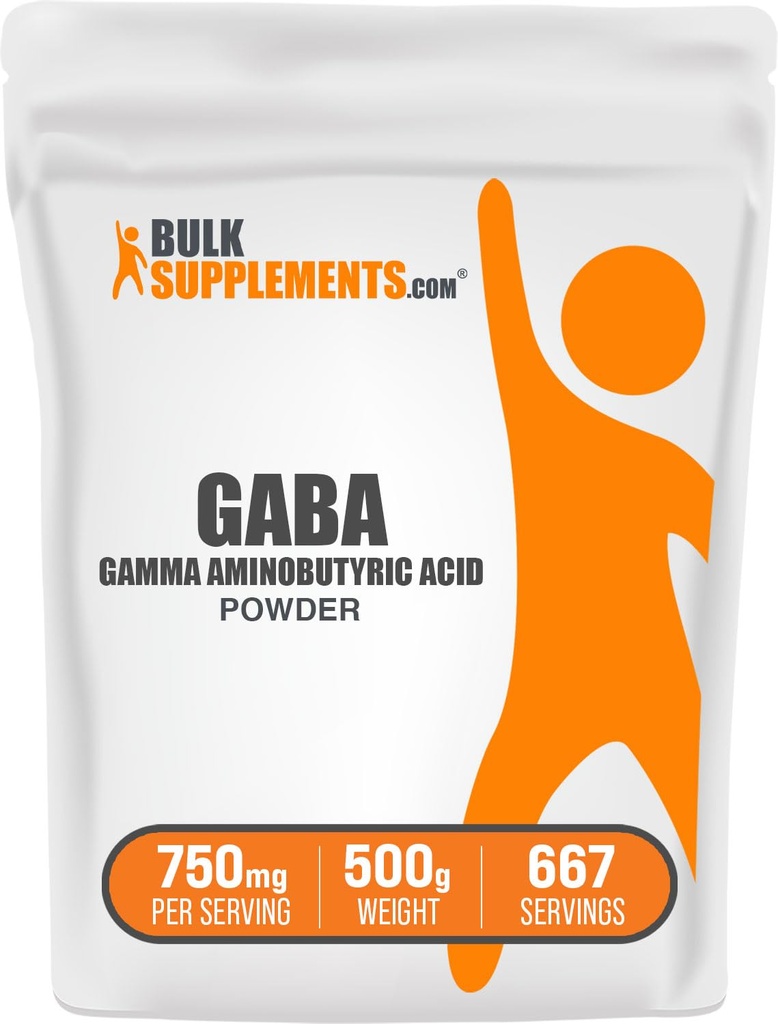 BulkSupplements.com GABA Toz - Gamma Brassbutyric Acid, GABA Supplement, Amino Asit Supplement - Gluten Free, 750 mg per Service, 500g (1.1 lbs) (Paket of 1)