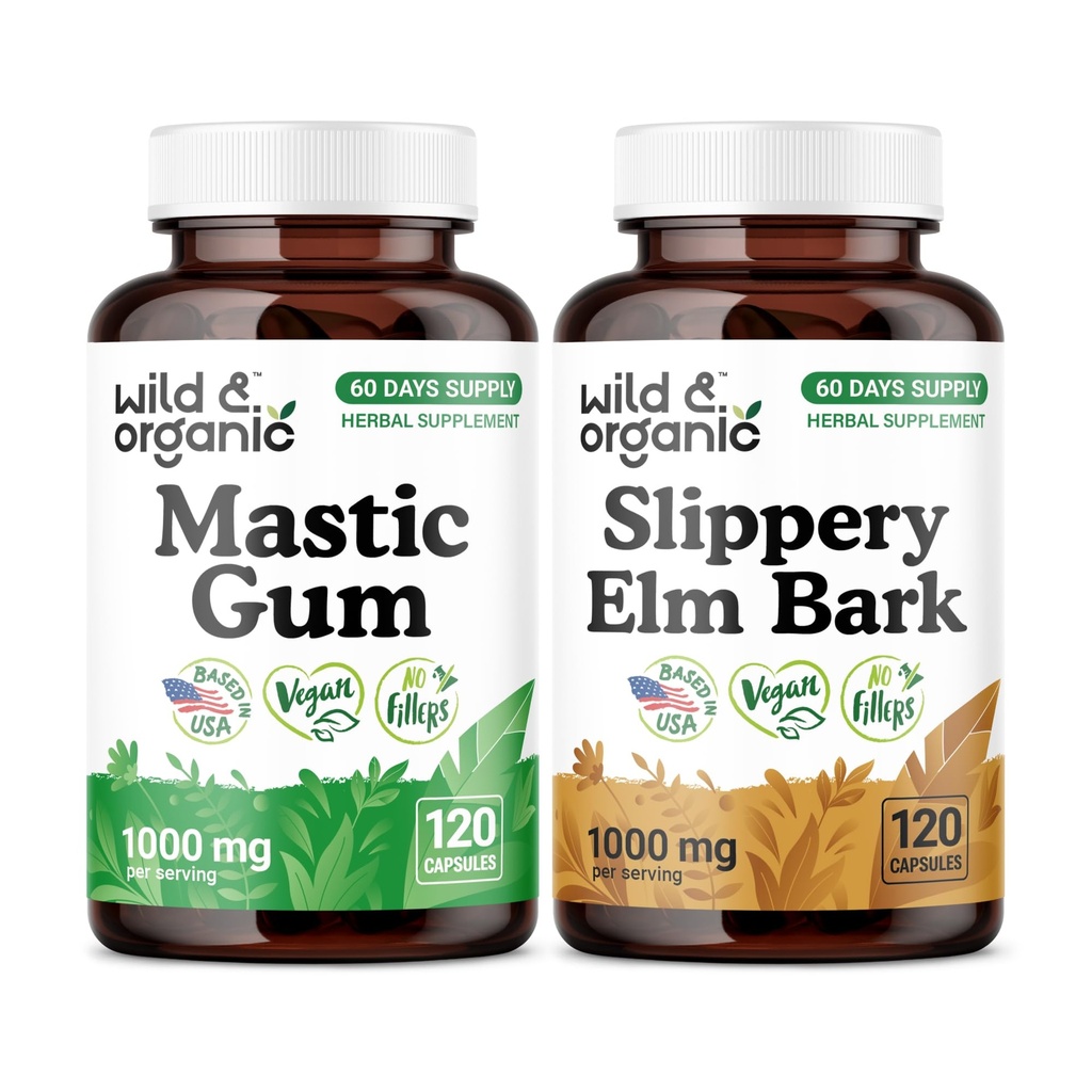 Wild & Organic Mastic Gum 120 Capsules & Slippery Elm 120 Capsules