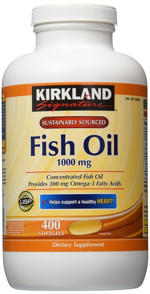 Kirkland Signature Omega-3 Fish Oil Concentrate, 800 Softgels, 1000 mg Fish Oil with 30% Omega-3s (300 mg)