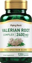 Piping Rock Valerian Root Capsules 2400 mg | 120 Kont | Ekstraksiyon Tamam | Herbal Mix | Non-GMO, Gluten Free