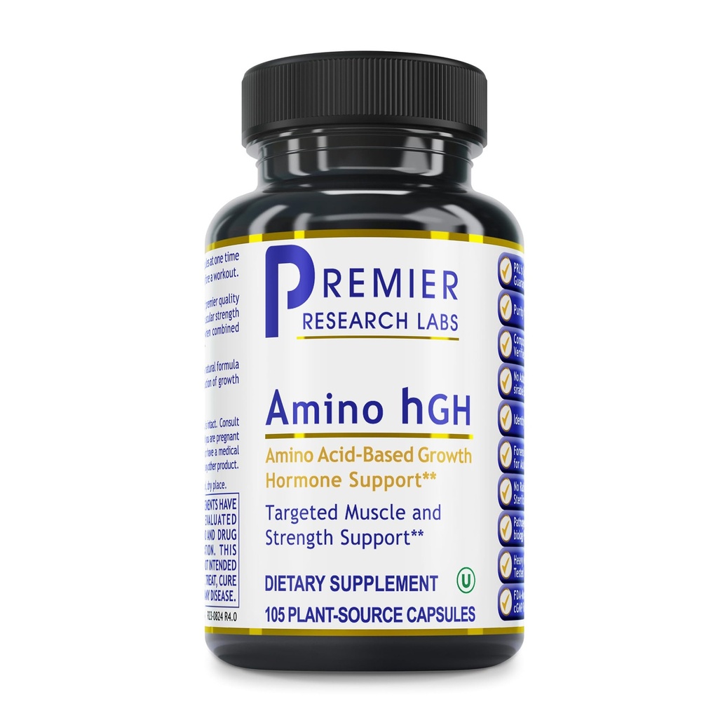 Premier Araştırma Laboratuvarları Amino HGH - Erkekler için HGH Supplements, Alexis Asits, L-Arginine, L-Lysine, HGH Geliştirilmiş, İnsan Büyüme Hormonları ve Kas Büyümesini Destek - 105 Capsules