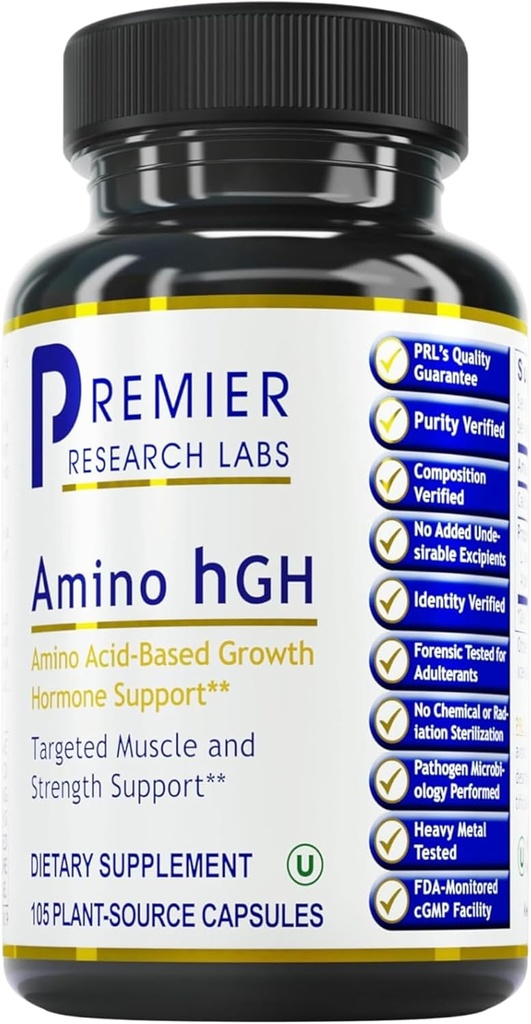 Premier Research Labs Amino HGH - HGH συμπληρώματα για τους άνδρες, HGH συμπληρώματα για τις γυναίκες, Αμινοξέα, L-αργινίνη, L-λυσίνη, HGH ενισχυτή, υποστήριξη της ανθρώπινης αυξητικής ορμόνης και μυϊκή ανάπτυξη - 105 κάψουλες