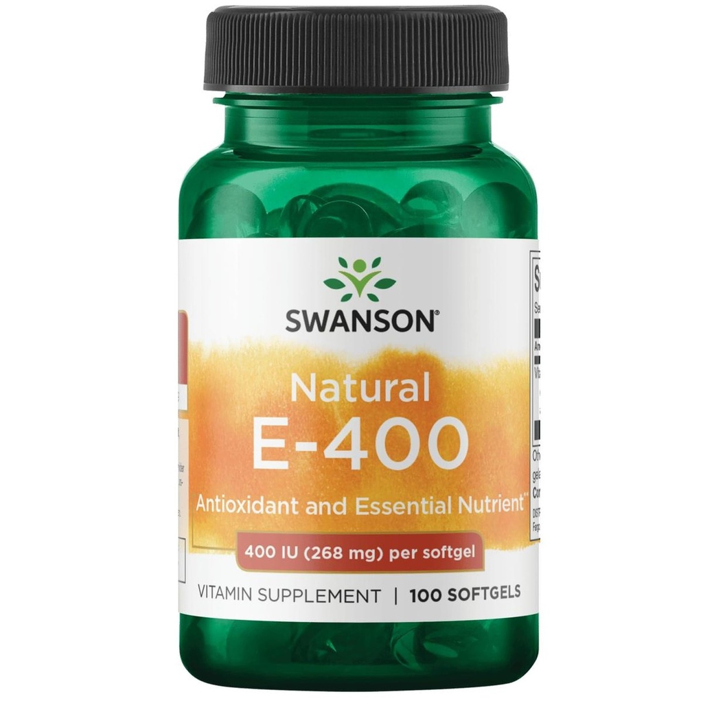 Swanson Natural Vitamin E 400 IU - Dietary Supplement for Daily Antioxidant Support - Can Support Immune System - Essential Nutrient and Vitamin Supplement (268 mg, 100 Softgels)
