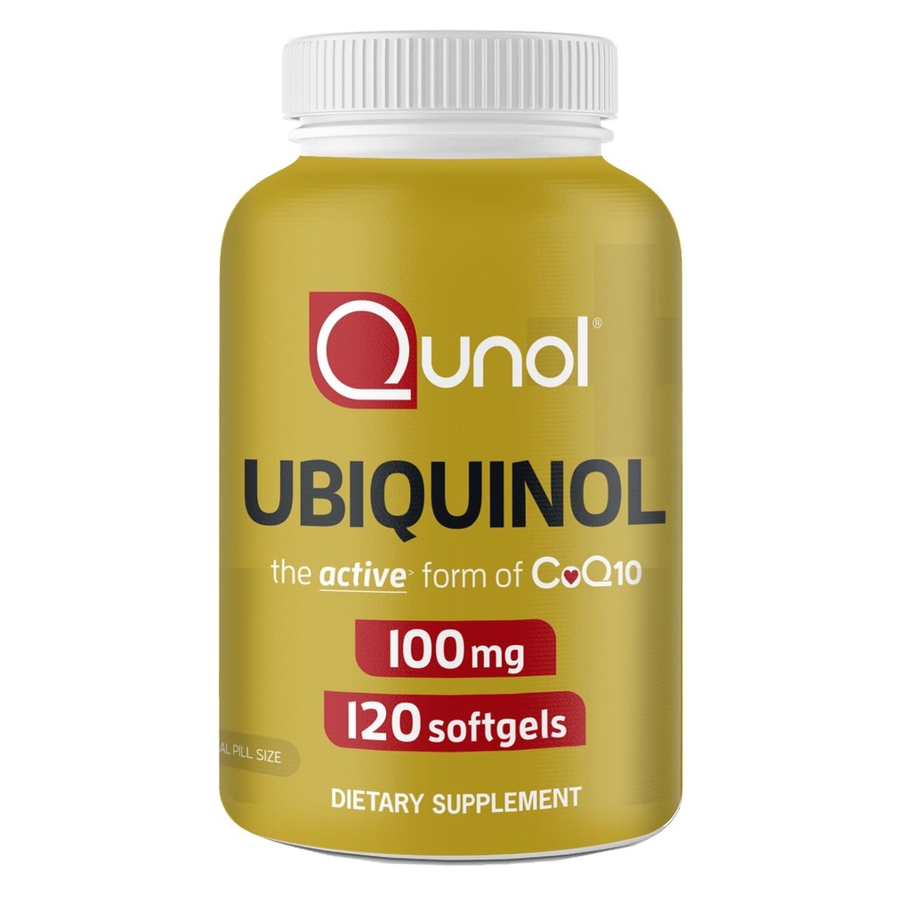 Qunol 100 mg Ubiquinol, Kalp ve Vascular Sağlığı için Güçlü Antioksi, Enerji Üretimi için Temel, Doğal Supplement Active Form of Coq10, 120 Count