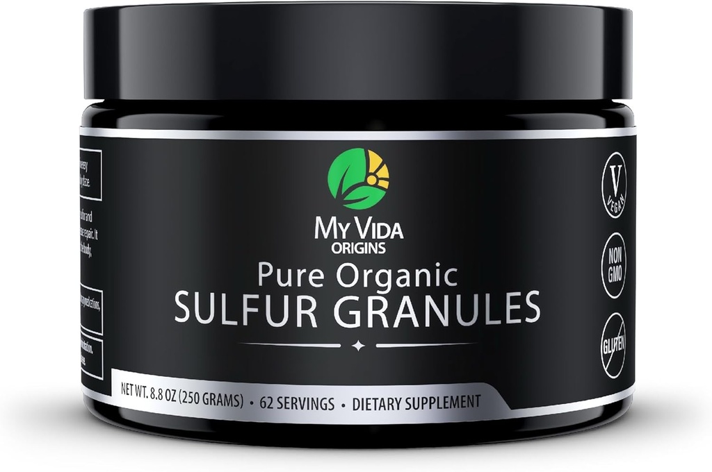 Vida Origins Pure Organic Sulfur |% 99 Pure MSM Granules Skin, Saç ve Ortak | Non-GMO, Vegan, Gluten Free (62 hizmet) 2 Ay Supply
