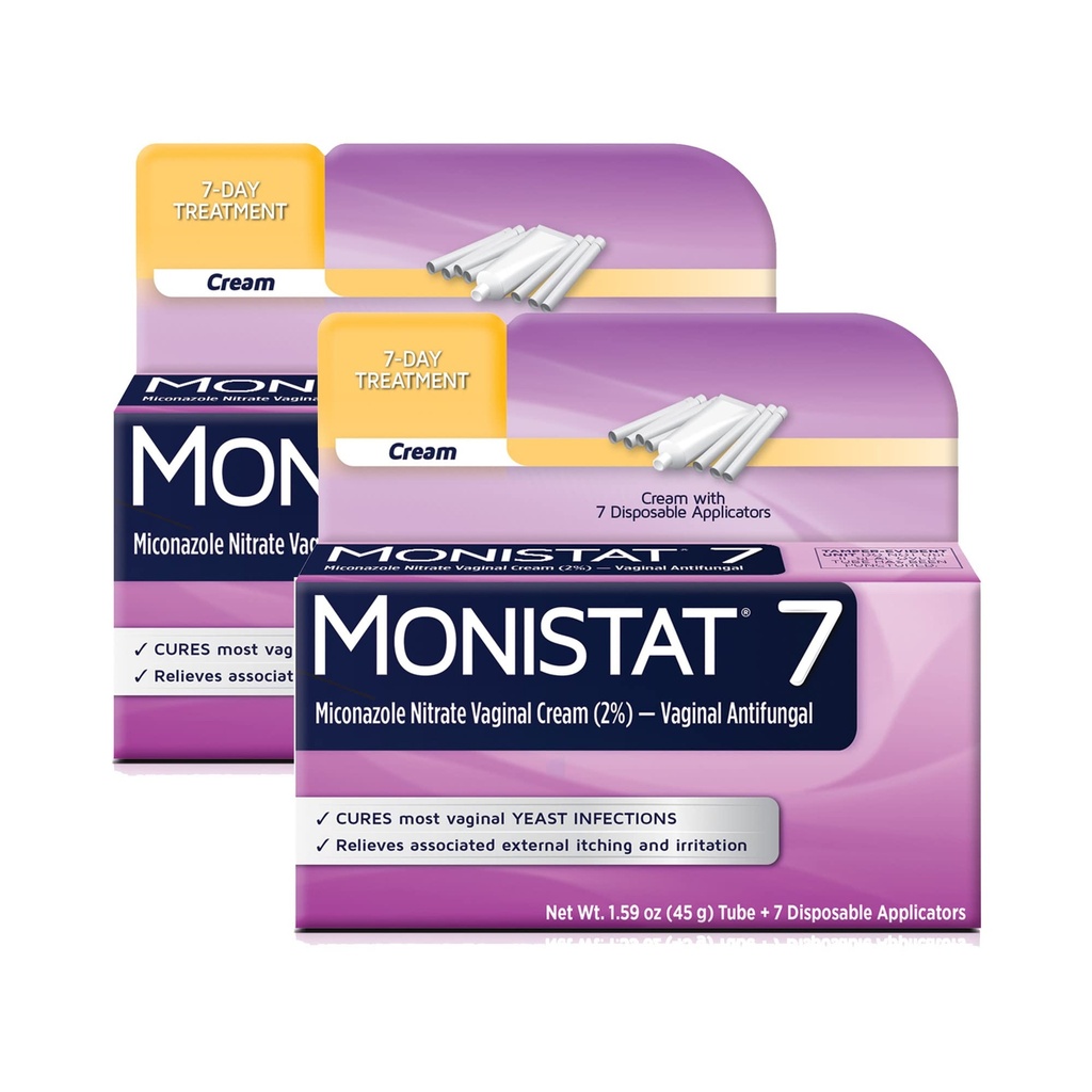 Monistat 7-Day Yeast Infection Treatment for Women, Miconazole Cream (45g Tube) & 7 Applicators, for Relief of Mild Vaginal Itching, 2 Pack