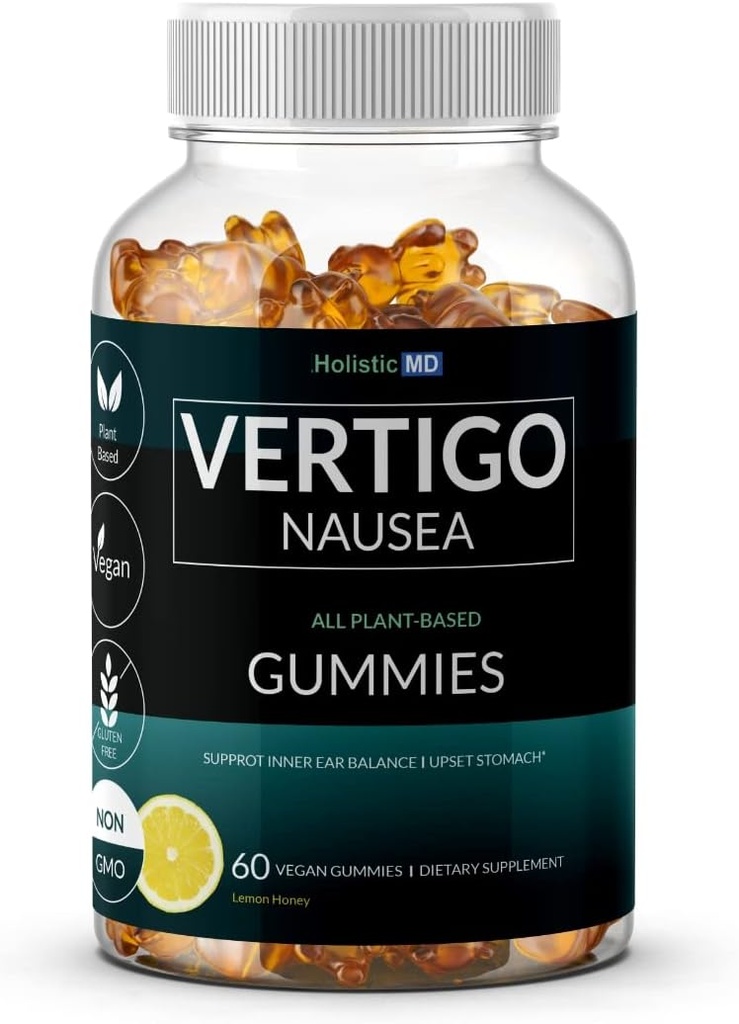 Vertigo rahatlama ürünleri klinik olarak incelendi Kudzu Gingko Astragalus Ginger Black Cohosh & Peony çiçek | Nausea Vertigo Dizziness Relief | Plant-Based formülü Non GMO | Lemon lezzet 60 Gummies