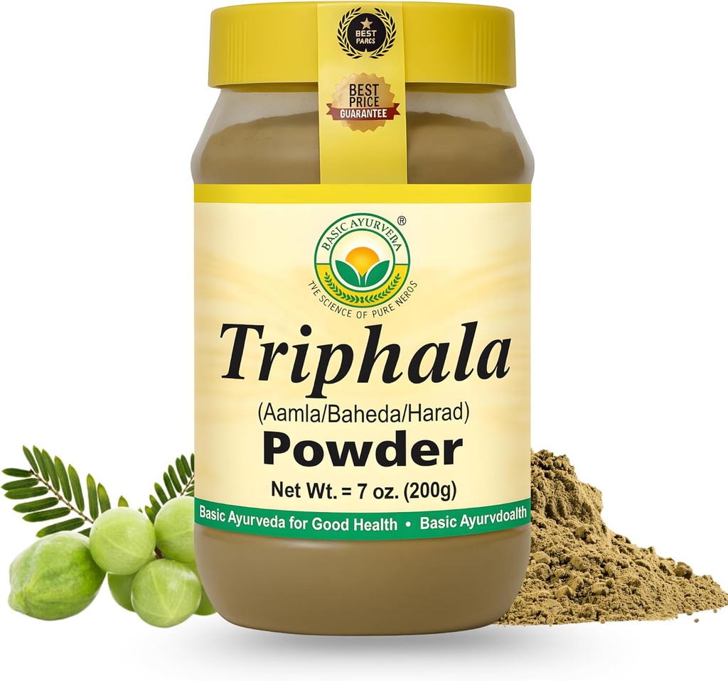 BASIC AYURVEDA Triphala Toz 7.05 Oz (200g) | %100 Amla, Haritaki & Bibhitaki | Destekler Dgestive Health, Detox & Wellness | No Wordss | Vegan & Gluten-Free