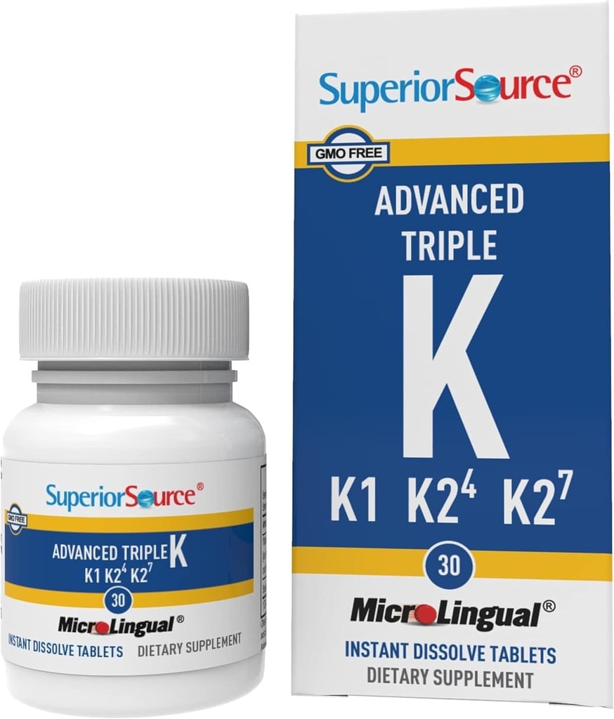 Superior Source Advanced Triple K - Bone Health & Strength Support Supplement - Immunity Support Formula with Vitamins K1 & K2 - Vitamin Aidsorik Aborpsiyon - 30 Instant Dissolve Tabletleri