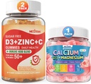 Χωρίς ζάχαρη Βιταμίνη C + D3 + Gummies ψευδαργύρου για ενήλικες 50+ & ασβέστιο + D3 & Μαγνήσιο γεμάτο Gummies για παιδιά 4+