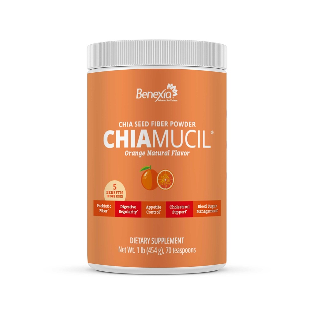 Chiamucil Prebiyotik Fiber Supplement Toz – Chia Fiber & Chicory Root (Inulin) Digestive Health & Appetite Control – Gluten & Sugar Free, Vegan, Non-GMO, Orange - 35 Servisler