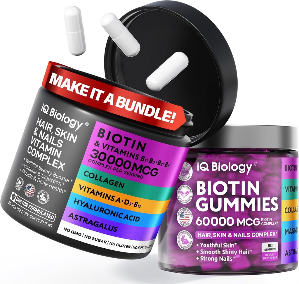 Biotin Hair Growth Sche - Biotin Vitamins & Keratin Capsules + Saç Gummies with Collagen & Astragalus - Saç Skin Nails For Women & Men | 60 Caps + 60 Gummies