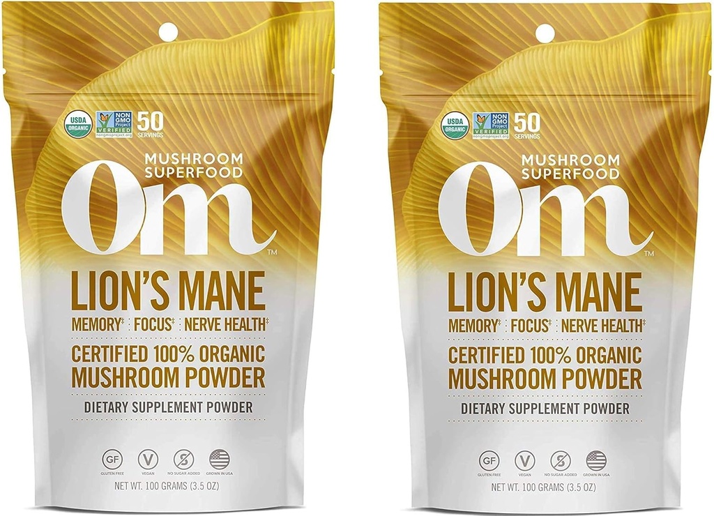 Om Organik Mushroom Superfood Toz, Lions Mane, 3.5 Ounce (50 Hizmet) (Тwo Рack)