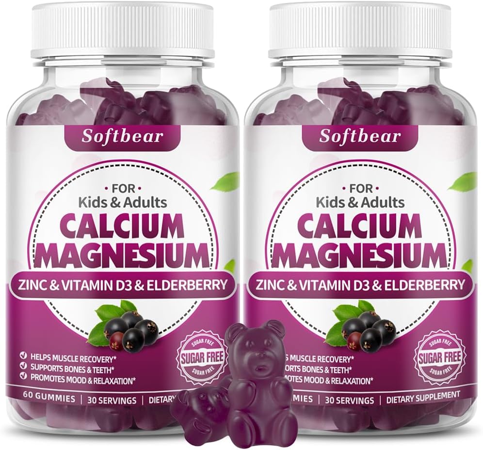 Yetişkin ve Çocuklar için yumuşak borulü çinko Magnezyum Gummies, Suagr-Freeuba Magnezyum Vitamin D3 Bone Strength & Immune Health, Elderberry Flavor 120 Count Count Count Count Count Count
