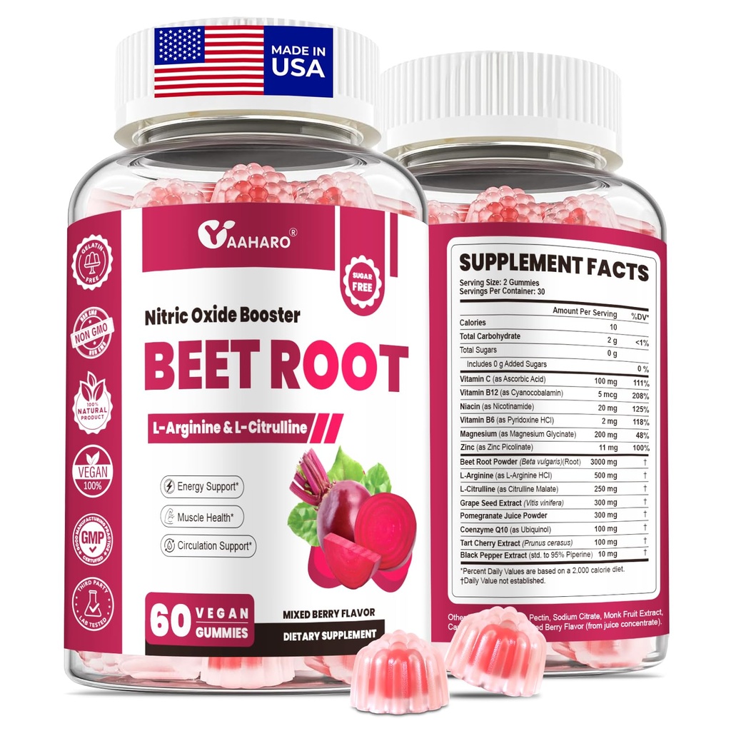 Arıt Kökleri Gummies - Nitrik Çimento ATM Arıtroot, L-Citrulline & L-Arginine - Heart, Muscle & Circulation Support - Sugar Free, Vegan, Karma Berry Flavor, 60 Gummies