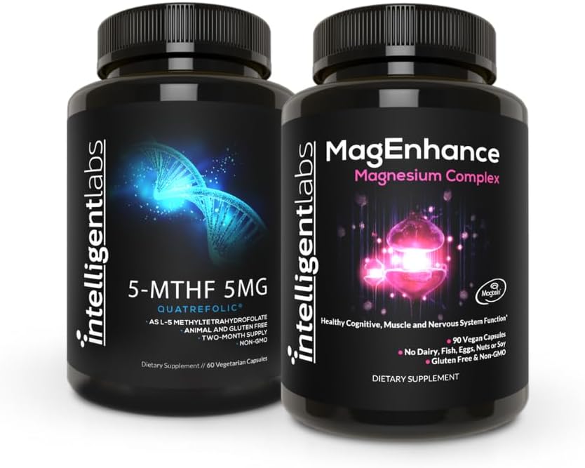 Akıllı Laboratuvarlar 2in-1 MagEnhance Supplement ( Magnesium L-Threonate, Glycinate & Taurate) ve 5MG 5MTHF Metriklik asit® (MTHFR Supplement for Meselation Support)