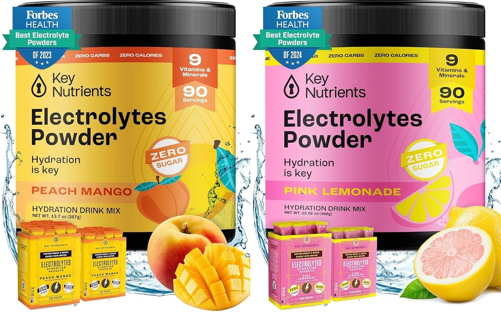 KEY NUTRIENTS Ultimate Hydration & Recovery Electrolyte Sche – Tropikal Peach Mango & Fresh Pink Lemonade, Sugar-Free, 90 Her Şeye Hizmet Ediyor