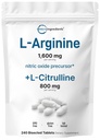 L-Arginine 1,600 mg Nitrik Oksit Supplement for Men with L-Citrulline, 240 Bisected Tabletler | Nitrik Çimento Precursor | Muscle, Energy, & Heart Support | Non-GMO, Gluten Free - 4 Ay Supply