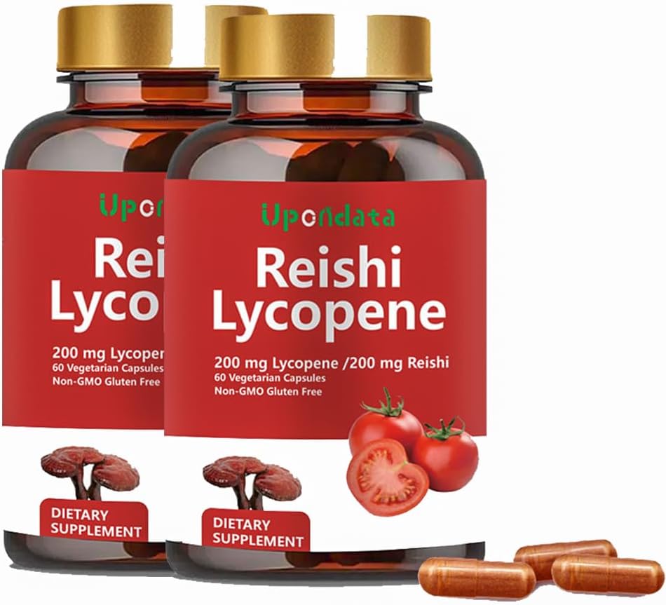 Lycopene Capsules, Natural Lycopene 200 mg with Organic Reishi Mushroom 200mg Supplement for Prostate Health and Immune Support - Gluten-Free, Non-GMO, 60 Capsules (2 Pack)