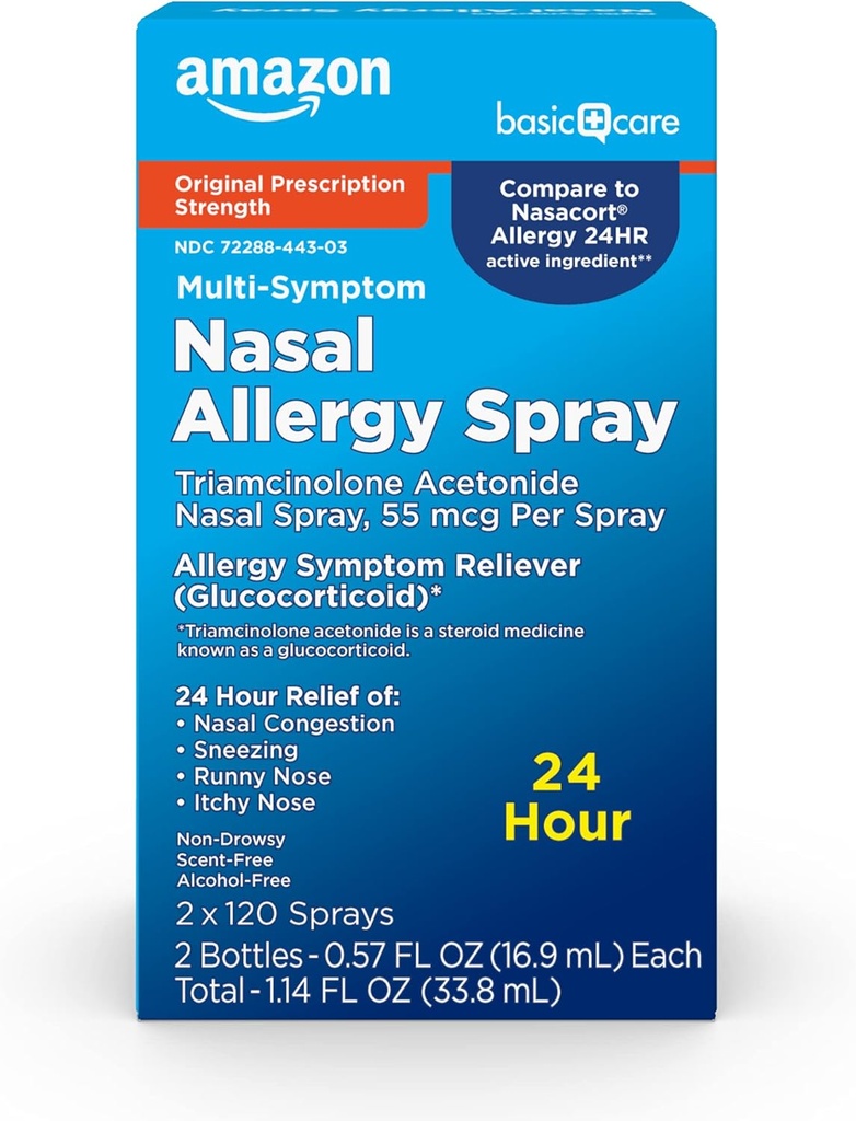 Temel Bakım Multi-Symptom Triamcinolone Acetonide Nasal Alerjik Kombine, 55 mcg, 0,5 fl oz (Pack of 2)