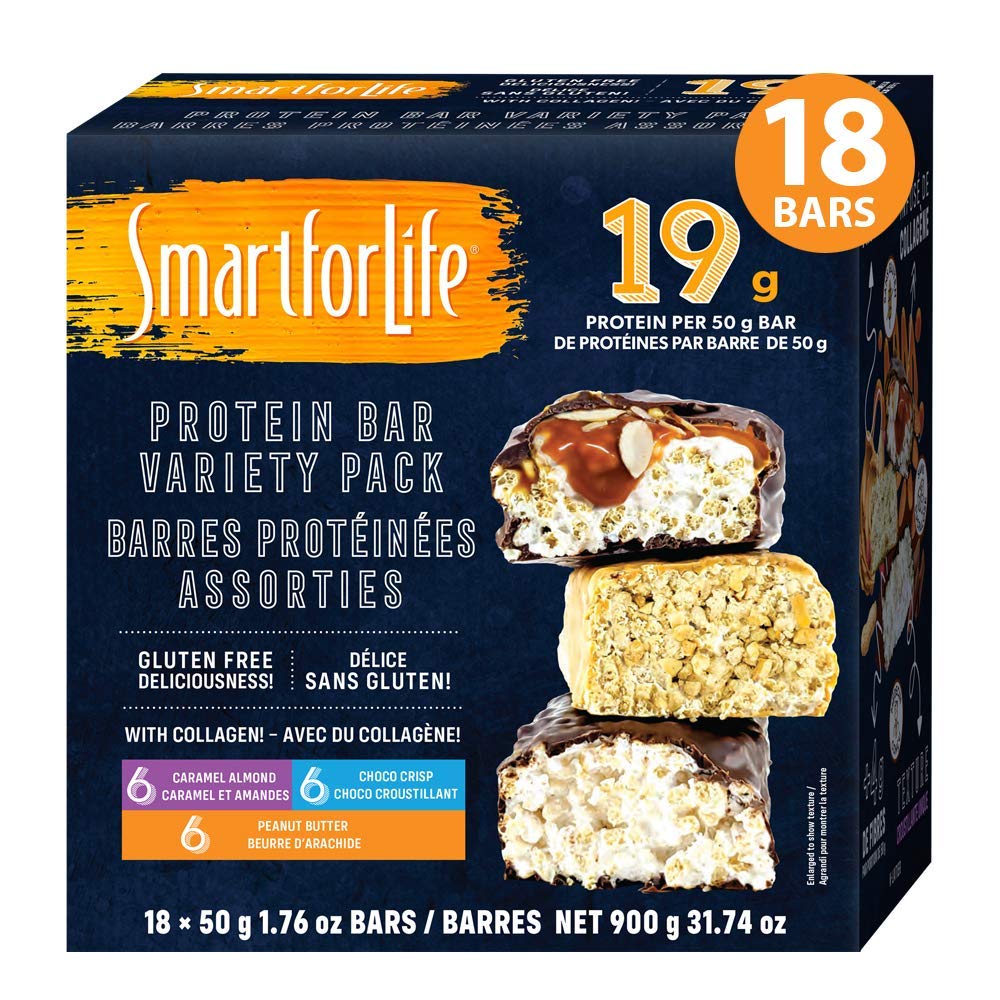 Hayat için Akıllı - Yüksek Protein, Low Sugar Bar Diversity Pack, Gluten Free Caramel Almond, Chocolate & Peanut Butter Chocolate Crunchy Meal Change Bars Works with Cookie Diyet Non-GMO 18ct