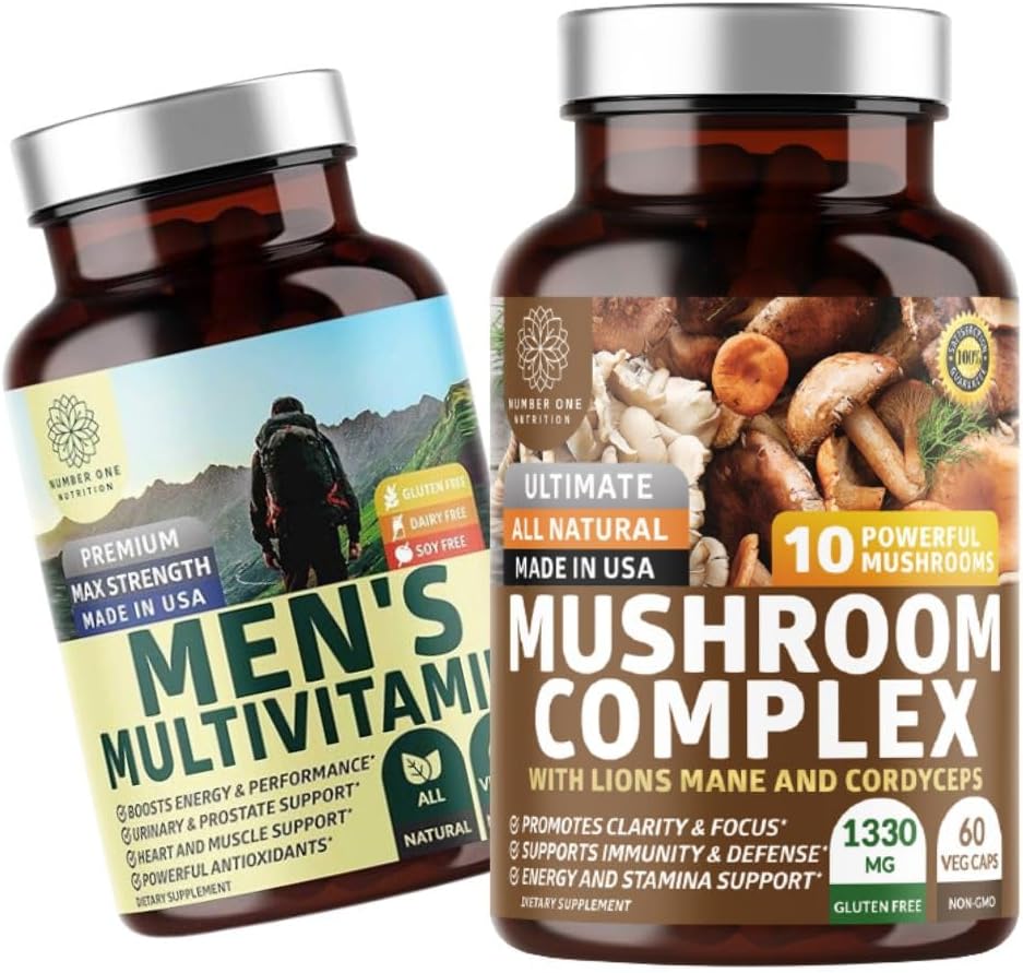 Number One Nutrition N1N Premium Mushroom Complex [10X Ισχυρά Μανιτάρια] και Ανδρική Καθημερινή Πολυβιταμίνη [35 Ισχυρά Συστατικά], 2 Πακέτο