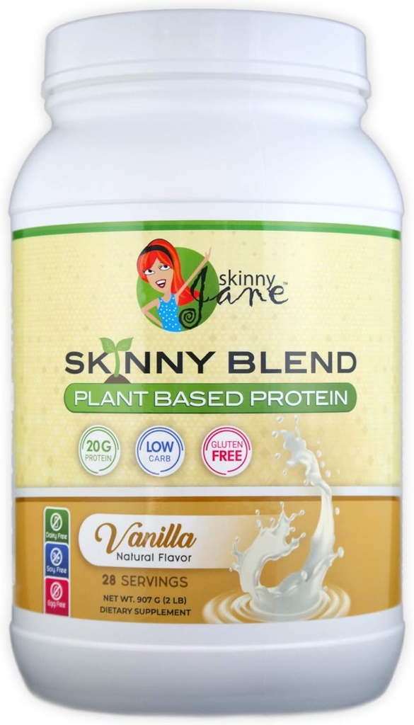 Skinny Jane Skinny pla | En İyi Tasting Plant Temel Protein Shake | Vegan Toz | Low Carbs Keto Friendly | GMO | No Soy, Gluten, Süt ve Yumurta Ücretsiz | BCAAs (2 Pound, Vanilla)