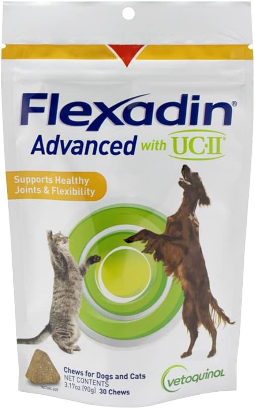 Vetoquinol Flexadin Advanced Dog Hip and Joint Supplement με μη μετουσιωμένο κολλαγόνο, One Chew a Day Hip and Joint Support Chew for Dogs and Cats, Clinically Proven Vet-Approved Formula, 30 Chews