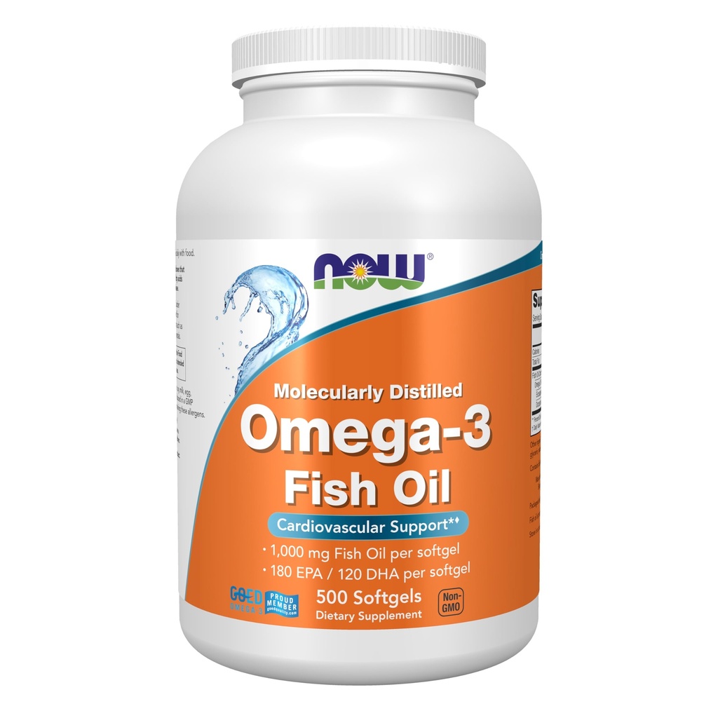 NOW Foods Supplements, Omega-3 180 EPA / 120 DHA, Molecularly Distilled, Cardiovascular Support*, 500 Softgels