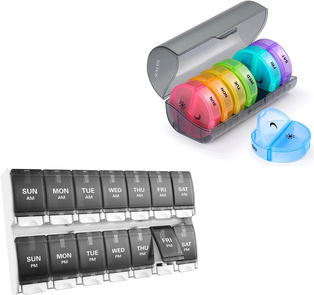2 Pack Weekly Pill Organizer 7 Day 2 Times a Day, Sukuos Büyük Günlük Pill Cases for Pills/Vitamin/Fish Oil /Supplements