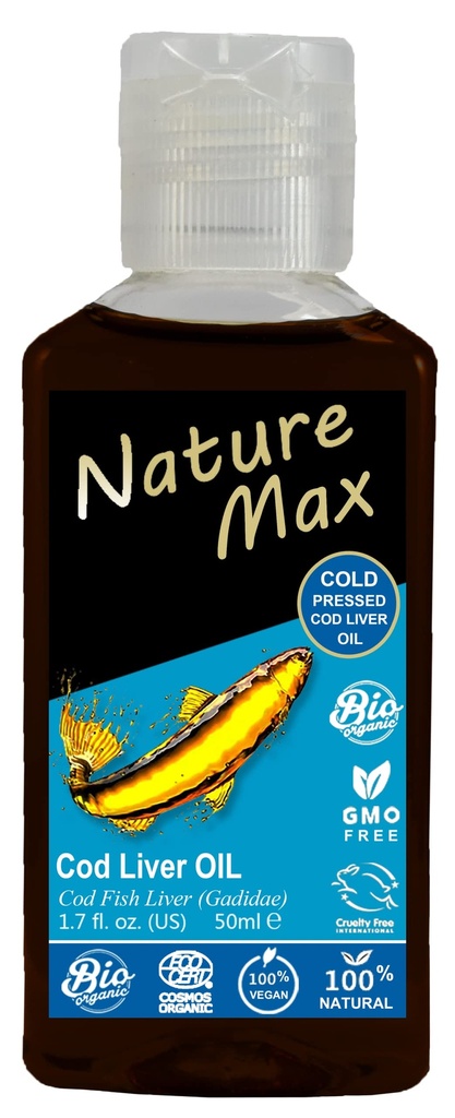 Nature Max Cod Liver Blubber Oil Natural Undiluted Pure For Hair & Skin Care & Food Cold Pressed Premium ( 1Pack = 1.70 oz / 50 ml ) زيت كبد الحوت