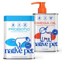 Native Pet Probiotic for Dogs 60 Scoops & Omega Oil for Dogs 8 Oz - Vet Created Probiotic Powder for Digestive Issues