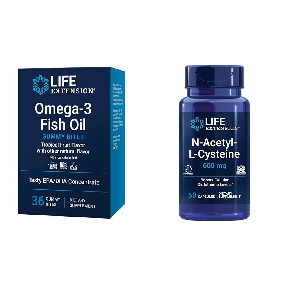 Life Extension Omega-3 Fish Oil Gummy Bites ve N-Acetyl-L-Cysteine Immune & Respiratory Support