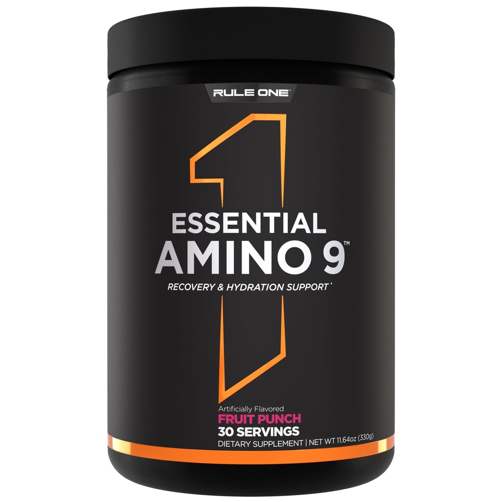 Rule 1 Proteins Essential Amino 9 – Recovery & Hydration Support with 7.5g of Essential Amino Acids + Electrolytes (30 Servings, Fruit Punch)