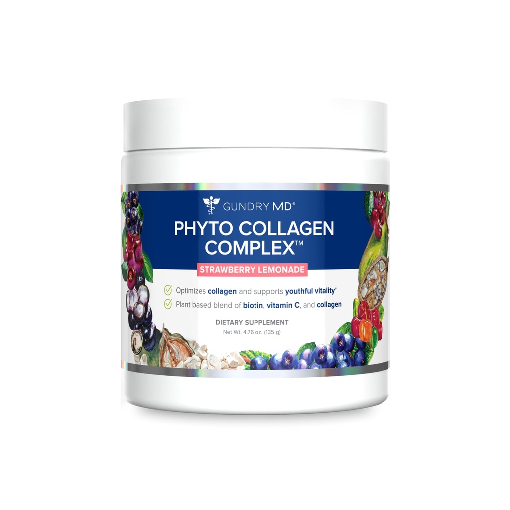 Gundry MD Phyto Collagen Complex – Plant-Based Collagen Support Supplement Powder for Skin, Hair & Joint Health – Amino Acids, Vitamin C & Polyphenols – Strawberry Lemonade Flavor (30 Servings)