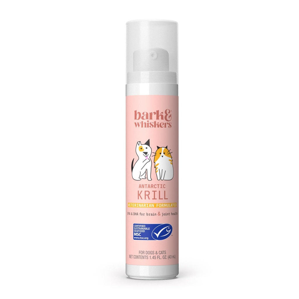 Bark & Whiskers Krill Oil Liquid Pump - Omega-3 Fatty Acids for Cats & Dogs - Ortak Konfor, Skin & Brain Function - Antioxy Support - 1.45 Fl Oz (186 Pumps)