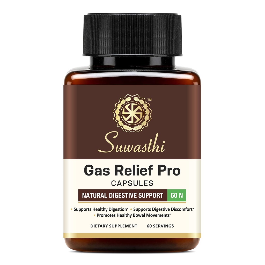 Suwasthi Herbal Supplements for Men & Women, Ayurvedic Blend with Cumin, Spearmint, Asafoetida, Piperine & Ginger for Wellness, 60 Vegan & Gluten-Free Capsules (30 Days of Supply)