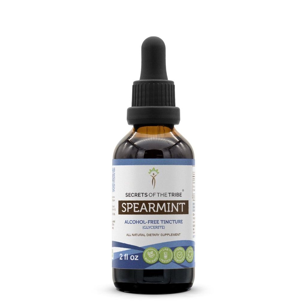 Secrets of the Tribe Spearmint Alcohol-Free Liquid Extract, Spearmint (Mentha spicata) Dried Leaf Tincture Supplement (2 FL OZ)