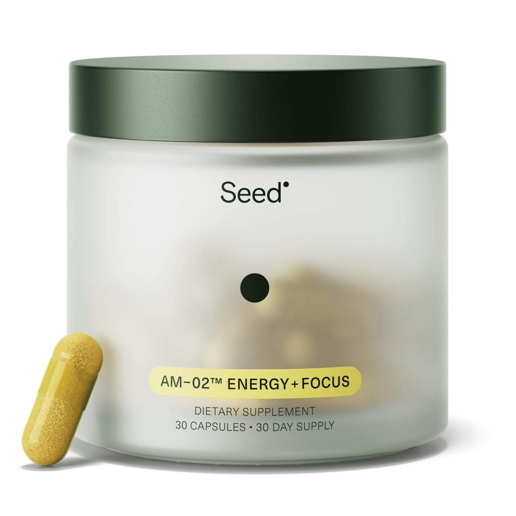Seed AM-02 Energy + Focus - Daily Nootropic Supplement for Women & Men - Fast-Acting & Sustained Energy for Up to 6 Hours - Caffeine-Free Vegan & Shelf-Stable - 30 Capsules (30-Day Supply)
