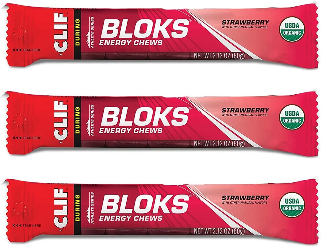 K BLOKS - Enerji Chews - Strawberry- Non-GMO - Bitki bazlı Gıda - Bisiklet ve Koşu-Workout Snack (2.1 Ounce Packet, 3 Count)
